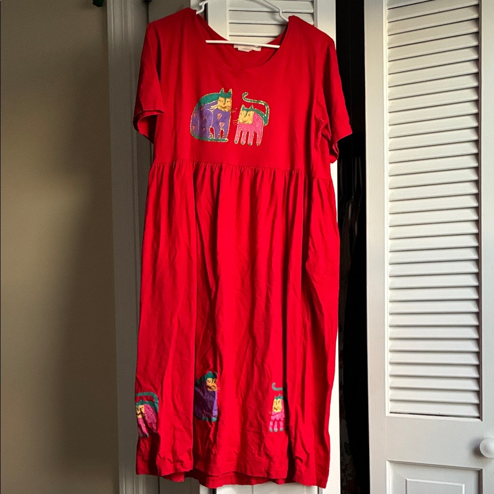 Vintage Red Cat Embroidered Dress